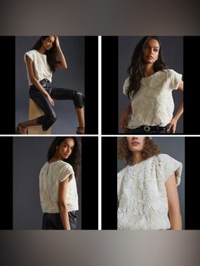 NWT | Anthropologie | Maeve | Crème Cropped Fur Tee / Top | Size XL